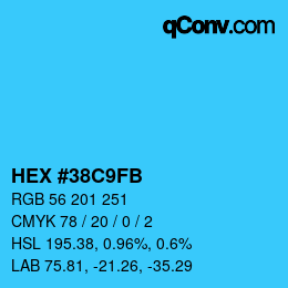 Code couleur: HEX #38C9FB | qconv.com