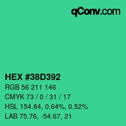 Code couleur: HEX #38D392 | qconv.com