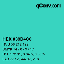 颜色代码: HEX #38D4C0 | qconv.com