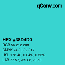 颜色代码: HEX #38D4D0 | qconv.com