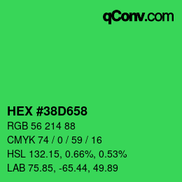颜色代码: HEX #38D658 | qconv.com