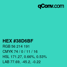 颜色代码: HEX #38D6BF | qconv.com