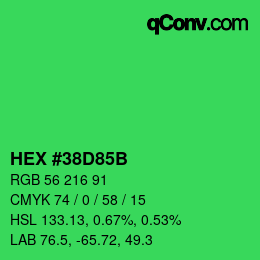 Color code: HEX #38D85B | qconv.com