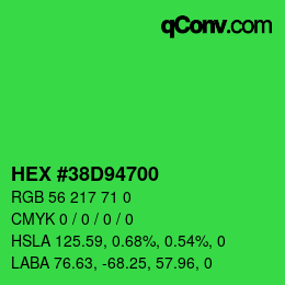 Color code: HEX #38D94700 | qconv.com