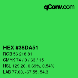 カラーコード: HEX #38DA51 | qconv.com