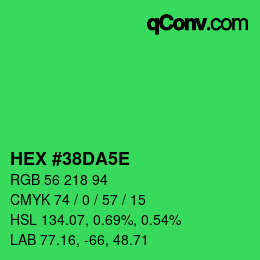Color code: HEX #38DA5E | qconv.com