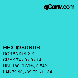 Color code: HEX #38DBDB | qconv.com