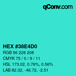 颜色代码: HEX #38E4D0 | qconv.com