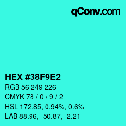 カラーコード: HEX #38F9E2 | qconv.com