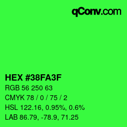 Color code: HEX #38FA3F | qconv.com