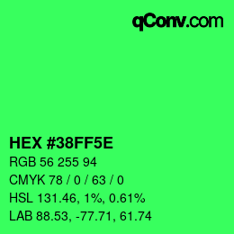 Color code: HEX #38FF5E | qconv.com