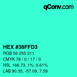 Color code: HEX #38FFD3 | qconv.com