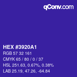 颜色代码: HEX #3920A1 | qconv.com
