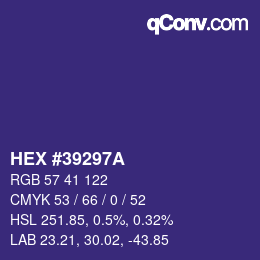 Color code: HEX #39297A | qconv.com