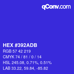 Color code: HEX #392ADB | qconv.com