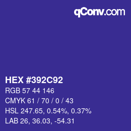 Color code: HEX #392C92 | qconv.com