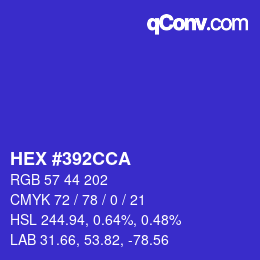 カラーコード: HEX #392CCA | qconv.com