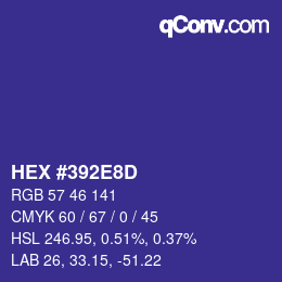 Color code: HEX #392E8D | qconv.com