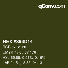 Code couleur: HEX #393D14 | qconv.com