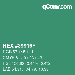 Color code: HEX #39916F | qconv.com