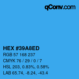 カラーコード: HEX #39A8ED | qconv.com