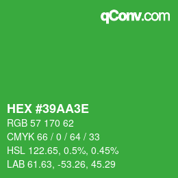 Color code: HEX #39AA3E | qconv.com