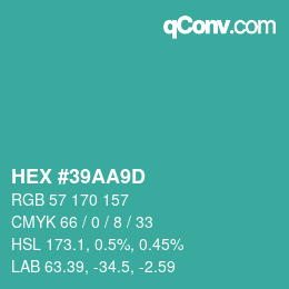 颜色代码: HEX #39AA9D | qconv.com
