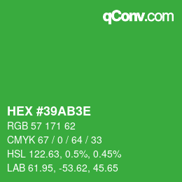 Color code: HEX #39AB3E | qconv.com
