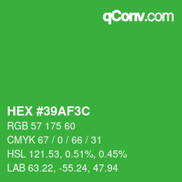 Color code: HEX #39AF3C | qconv.com