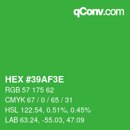 Color code: HEX #39AF3E | qconv.com