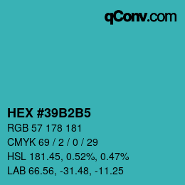 颜色代码: HEX #39B2B5 | qconv.com
