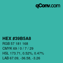 カラーコード: HEX #39B5A8 | qconv.com