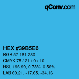カラーコード: HEX #39B5E6 | qconv.com