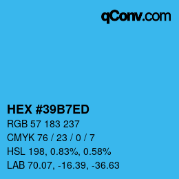 カラーコード: HEX #39B7ED | qconv.com