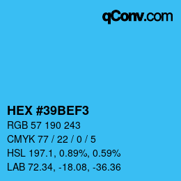Color code: HEX #39BEF3 | qconv.com