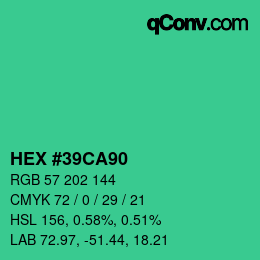 カラーコード: HEX #39CA90 | qconv.com