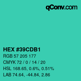 Color code: HEX #39CDB1 | qconv.com