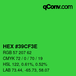 Color code: HEX #39CF3E | qconv.com