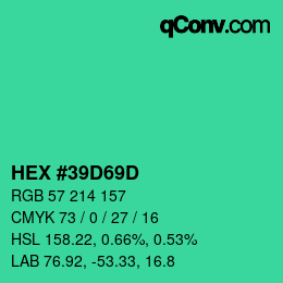 Color code: HEX #39D69D | qconv.com