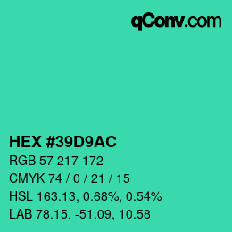Color code: HEX #39D9AC | qconv.com