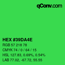 Color code: HEX #39DA4E | qconv.com