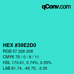 カラーコード: HEX #39E2D0 | qconv.com
