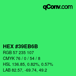 Color code: HEX #39EB6B | qconv.com