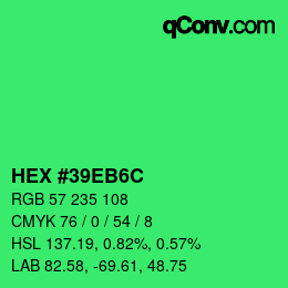 Color code: HEX #39EB6C | qconv.com