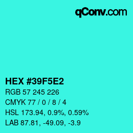 カラーコード: HEX #39F5E2 | qconv.com