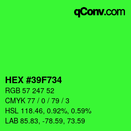 カラーコード: HEX #39F734 | qconv.com