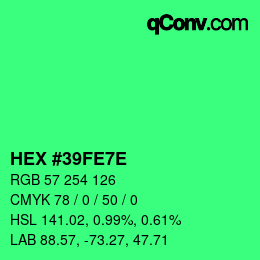 Color code: HEX #39FE7E | qconv.com