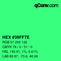 Color code: HEX #39FF7E | qconv.com