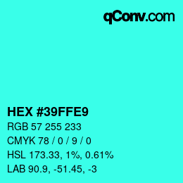 颜色代码: HEX #39FFE9 | qconv.com