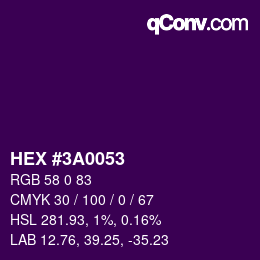 Color code: HEX #3A0053 | qconv.com